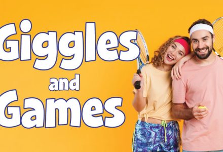 Title image for an event called "Giggles and Games"