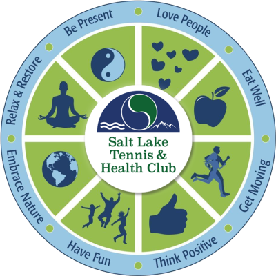 Happiness mandala with the Salt Lake Tennis and Health Club logo
